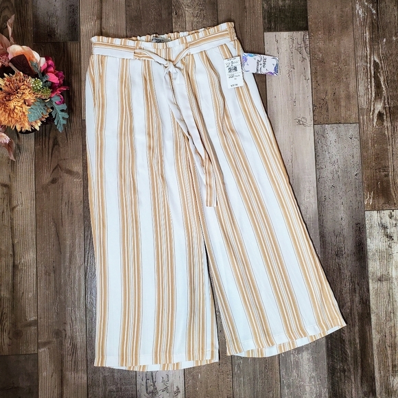 NWT Harmony + Havoc Striped Wide Leg Cropped Pants Size 13 Juniors Beige & Cream - Picture 14 of 16
